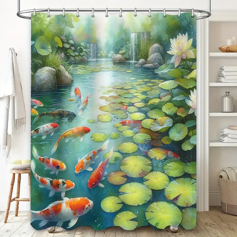 Aquarium Fish Koi - Żywa Zasłona Prysznicowa z Motywem Ryb